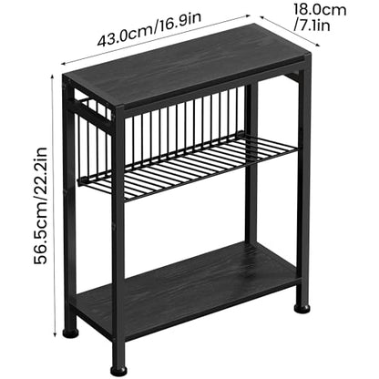 Side Table for Small Spaces, Narrow End Table with Adjustable V-Shaped Magazine Rack, 7.1"D x 17"W x 21.7"H, Black - color: Black, size: 1-pcs
