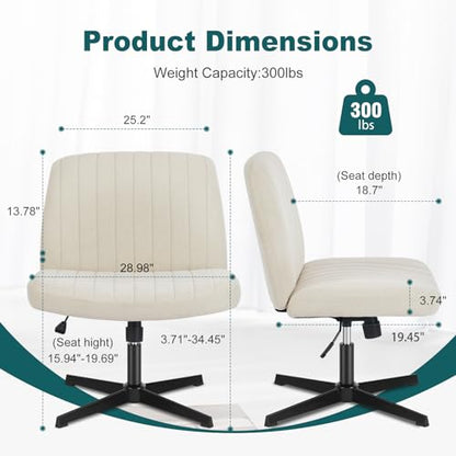 OLIXIS Criss Cross Chair, Vanity Chair, Home Office Desk | Armless Wide Seat, Height Adjustable Swivel, Comfy Fabric, Bedroom Student Study Room, Beige No Wheel - color: Beige No Wheel