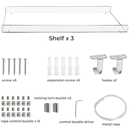 Tlence 3-Tier Window Plant Shelves, Hanging Acrylic Plant Shelf for Indoor, Clear Window Shelf for Plants, Height Adjustable Flower Display Stand, Succulent Pot Organizer for Herbs Microgreens