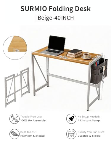 Modern Foldable Desk Writing Computer Desk, Beige, 39.4 inch - color: Beige, size: 39.4 inch