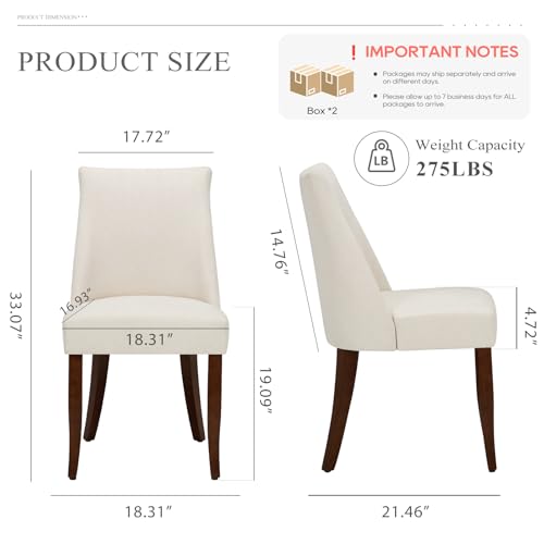 Upholstered Dining Chairs Set of 4, Mid Century Modern Kitchen Chairs with Back, Farmhouse Fabric Side Dining Room Chairs with Wood Legs for Dining Room Restaurant, Beige - color: Beige-new, size: Set of 4