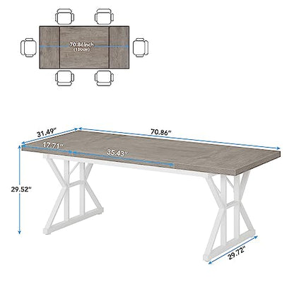 Tribesigns Farmhouse Dining Table for 6 People, 70.8-Inch Rectangular Wood Dining Table, Rustic Kitchen Table with Heavy Duty Metal Legs for Dining Room(Grey) - color: Grey/White