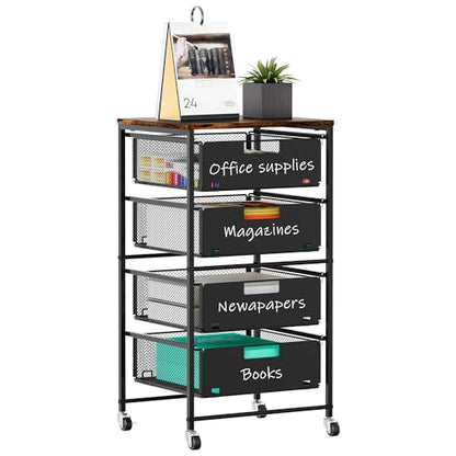 4-Drawer Storage Organizer, Under Desk Rolling File Cart with Lockable Wheels, Multi-Layer Mobile Filing Cabinet, Utility Craft Cart for Home Office,Black - size: 4 Tier
