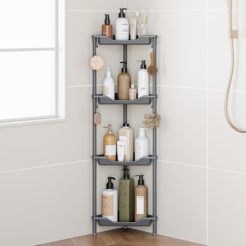 Orimade Rustproof 4 Tier Floor Standing Corner Shower Caddy Organizer, Plastic Aluminum Splicing Floor Corner Shelf Rack Storage Stands for Bathroom,10.8 x 10.8 x 44.6 inches, Grey - color: Grey, size: 4 Tier