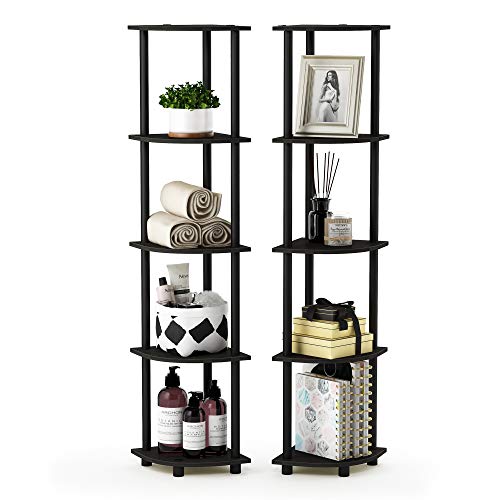 Furinno TURN-N-TUBE Corner Shelf Set of 2, 5-Tier Corner Bookshelf, Open Storage Shelves, for Organization and Storage, Living Room, Home Office, Garage, Espresso - color: Espresso/Black, size: 5-Tier Round Tube (Set of 2)