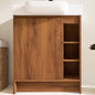 28" Freestanding Bathroom Vanity with Sink, 28 Inch Floor Stand Vanity for Small Bathrooms, Soft-Close Door Cabinet with White Ceramic Basin & Waterproof Plywood, Brown