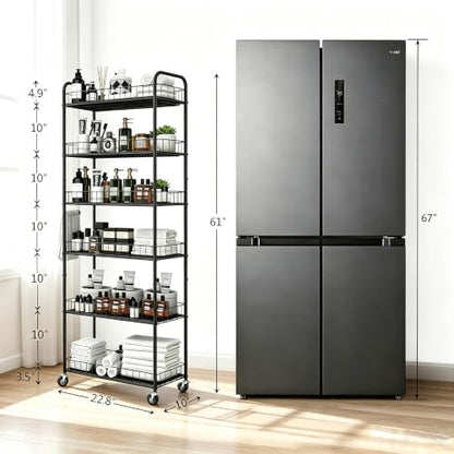 Slim Rolling Storage Cart with Wheels,10in 6 Tier Black | Narrow Space Rolling Shelving Unit , Metal Wire Mobile Organizer Rack for Kitchen Bathroom Office Laundry - size: 10in Black Cart