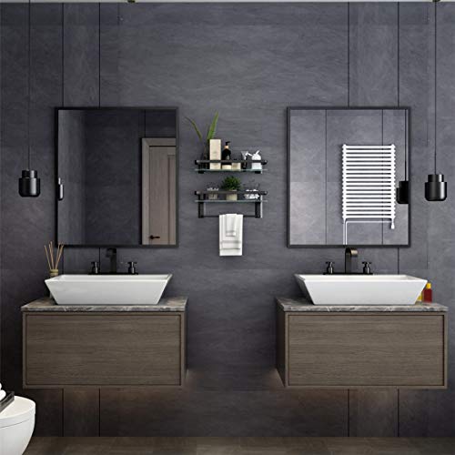 VOLPONE Bathroom Glass Shelf with Towel Bar Black Bathroom Shelf Wall Mount Rustproof Bathroom Wall Organizer Towel Rails1 Tier (Black) - style: 1 tier with towel bar black