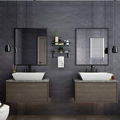 VOLPONE Bathroom Glass Shelf with Towel Bar Black Bathroom Shelf Wall Mount Rustproof Bathroom Wall Organizer Towel Rails1 Tier (Black) - style: 1 tier with towel bar black