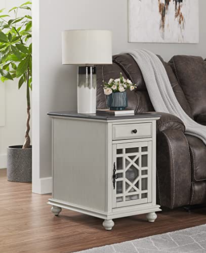 Martin Svensson Home Elegant Chairside End Table with Power — 24″W x 16″D x 25″H, White with Gray Top — Transitional Painted Accent Table with Flip-Top USB Charging, Drawer & Cabinet Storage - color: White With Grey Top