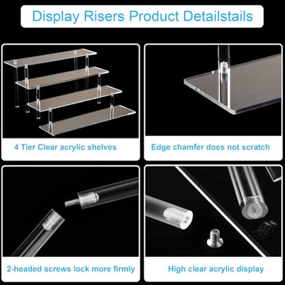 HENABLE 4 Tier Acrylic Perfume Organizer Stand, Clear Display Risers for Perfume, Cologne, Cosmetic, Skincare, Funko POP, Dessert Display, Cupcake Stand Holder - size: 4-Tier 11.6IN