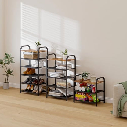 Small Narrow Shoe Rack for Entryway Closet,17.32" X 10.24" X 16.93" | 3-Tier Shoe Storage Organizer Wood, Heavy-Duty Metal Mesh Shelves, Rustic Wooden Top, Front Door Entrance Shoe Shelf 6 Pairs - size: 17.32" X 10.24" X 16.93"