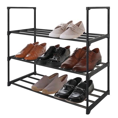 Americanflat Shoe Organizer - 3 Tier Shoe Rack Storage Shelf with Sturdy Steel Frame - Ideal for Closets, Entryways, or Garages - Space-Saving Design and Easy to Assemble - Black - size: 3-Tier