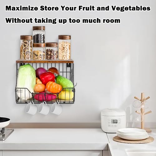 Livabber Fruit Basket for Kitchen, Metal Fruit Vegetable Storage Bin with 2 Banana Hangers, Countertop Wire Basket Organizer for Snack Potato Onion, Screw Mounted or Stand (Black, 1 Pack) - style: 1 Pack