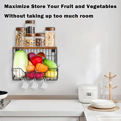 Livabber Fruit Basket for Kitchen, Metal Fruit Vegetable Storage Bin with 2 Banana Hangers, Countertop Wire Basket Organizer for Snack Potato Onion, Screw Mounted or Stand (Black, 1 Pack) - style: 1 Pack
