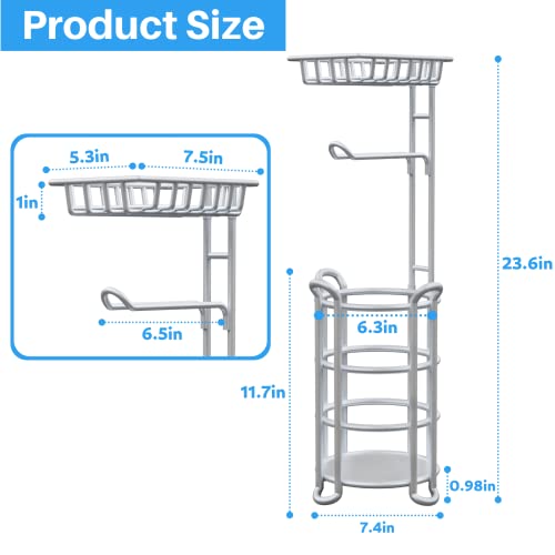 Toilet Paper Holder Stand with Shelf for Phone, Free Standing Tissue Roll Storage and Dispenser Rack for 4 Mega Rolls, Silver Gray - color: Silver Gray