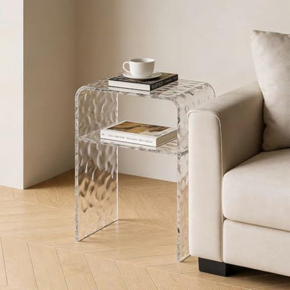 Acrylic 2-Tier End Table – 23.6”H Modern Nightstand with Shelf, Sturdy Bedside Storage for Bedroom, Living Room, Home Office, No Assembly Required (Water Ripple) - size: 18.5"L x 11.8"W x 23.6"H