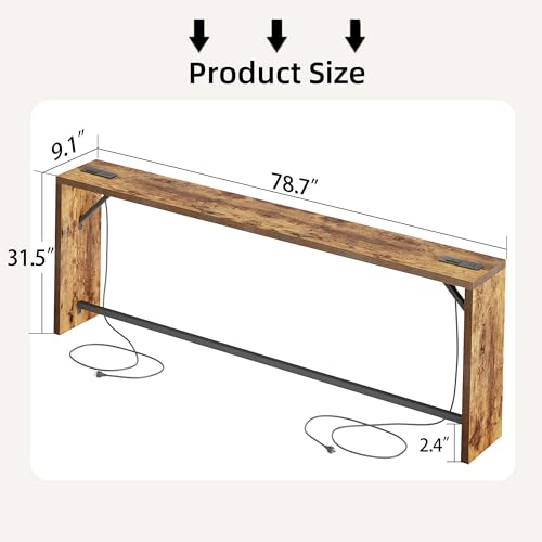 TIQLAB Sofa Table, 79''L x 9.1''W (1.2'' Thickness) Long Console Table Behind Couch, Entryway Table with Angled Metal Frame, Industrial Console Table, Rustic Brown - color: Rustic Brown, size: 79''L x 9.1''W x 31.5''H