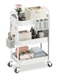 ALVOROG 3 Tier Rolling Cart with DIY Pegboards Metal Utility Cart with Wheels Handles Baskets Hooks, Storage Cart for Office Kitchen Bathroom(White) - color: White