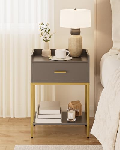 Nightstand,3-Tier Modern Night Stand,Bedside Table with Storage Drawer and Shelf,Small Side Table for Bedroom,Living Room,Gray - color: Grey