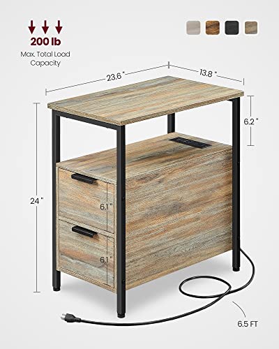 VASAGLE Side End Table with Charging Station, Slim Nightstand with 2 Drawers, Narrow Bedside Table for Living Room, Small Spaces, Turquoise Brown and Ink Black ULET321B60 - color: Turquoise Brown + Ink Black, size: 23.6"D x 13.8"W