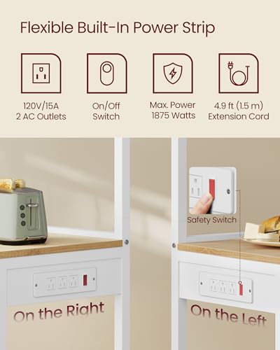 VASAGLE BARNET Collection - Kitchen Bakers Rack with Power Outlet, 31.5-Inch Wide Coffee Bar 4-Tier with 8 S Hooks, Modern Microwave Stand, Adjustable Shelf, Golden Oak and Cloud White UKKS029YA01 - color: Golden Oak + Cloud White, size: 31.5"W