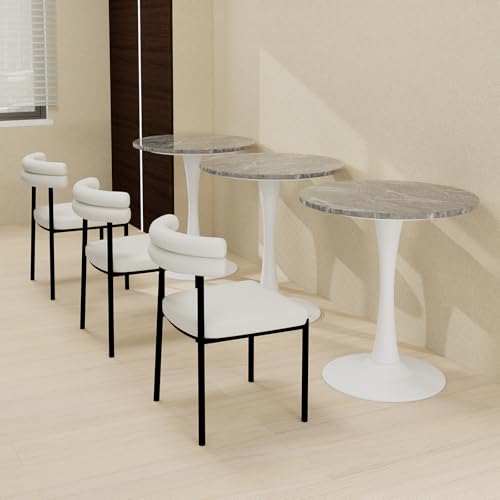 27.6" Marble Round Tulip Table, Mid-Century Modern Style Dining Table with White Pedestal Base for 2-4 People, Featuring A Marble Tabletop for Kitchen, Dining Room, Cafe (Dark Grey) - color: Dark Grey#white