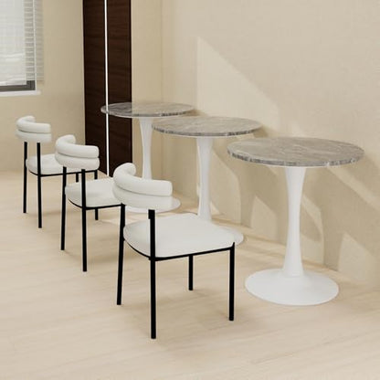 27.6" Marble Round Tulip Table, Mid-Century Modern Style Dining Table with White Pedestal Base for 2-4 People, Featuring A Marble Tabletop for Kitchen, Dining Room, Cafe (Dark Grey) - color: Dark Grey#white