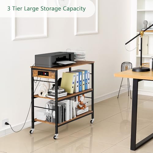 ETELI Bakers Rack with Power Outlet Microwave Stand Cart with Storage Coffee Station Table Cart on Wheels for Kitchen Living Room Bedroom, Rustic Brown - color: Brown