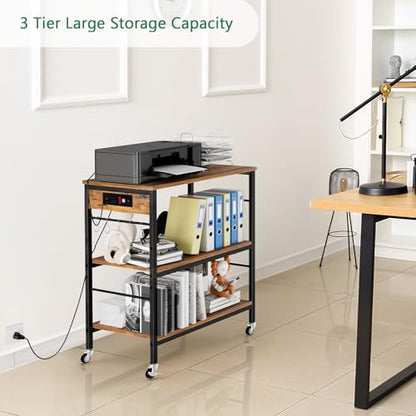 ETELI Bakers Rack with Power Outlet Microwave Stand Cart with Storage Coffee Station Table Cart on Wheels for Kitchen Living Room Bedroom, Rustic Brown - color: Brown