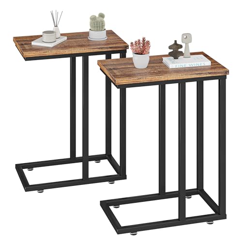 VECELO Universal C-Shaped Side Table, Multi-Functional Snack & TV Tray for Living Room, Bedroom, Grey (2 Set) - color: Grey, size: 2 Set