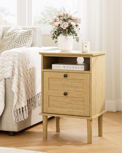 Nightstand, Boho Night Stand with 1 Drawers, Modern Side Accent Table with Open Shelf, Wooden Top Bedside End Table for Bedroom, Living Room, Yellow Oak - color: Yellow Oak