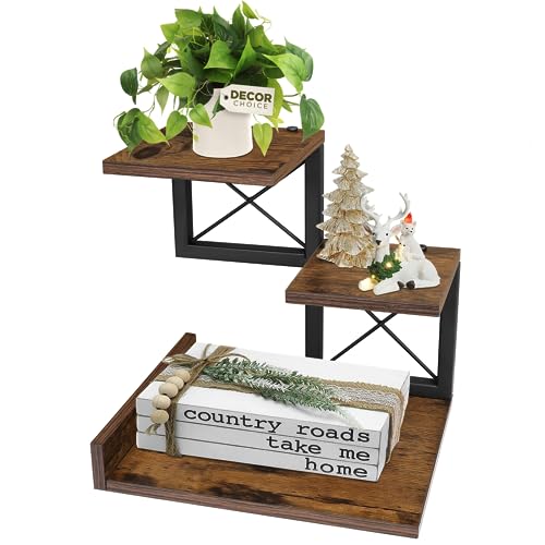 ELITEROO Desk Shelf Organizer, Wood Desktop Organizer Small Bookshelf, 3 Tier Storage Shelf Riser Display Stand for Office Decor and Desk Accessories, Rustic Brown Black - color: Rustic Brown Black