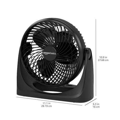 Amazon Basics Air Circulator Desk Fan for Bedroom, Home and Office, 90-Degree Tilt Head, 3 Speed Settings, Cooling, 35 Watts, Black, 11.1"W x 6.3"D x 10.9"H - size: 11.1"W x 6.3"D x 10.9"H
