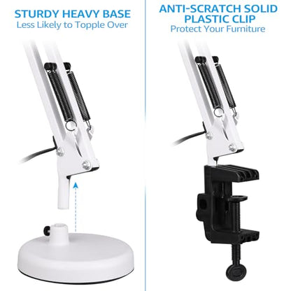 TORCHSTAR Metal Desk Lamp, Adjustable Swing Arm, E26, White | Architect Gooseneck Multi-Joint Clip Table Lamp with Plastic Clamp, for Home Office, Work, Study, Reading, Bulbs not Included - color: White
