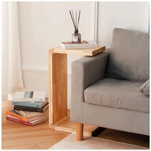 H24.4in C Shaped End Table, Natura Solid Wood Sofa Side Table for Couch/ Bed/Living Room, Space-Saving Small Snack Table for Bedroom, Office or Balcony, Wooden Nightstand for Laptop and Narrow Spaces - color: H 24.4″ - Wood, size: 1