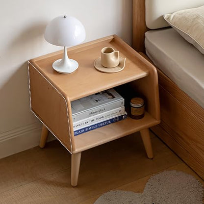 Bedside Table - 100% Solid Oak Wood Nightstand - Small Nightstand with Open Design - Small Side End Table for Bedroom Living Room, Easy Assembly (Natural Color) - color: Natural Color