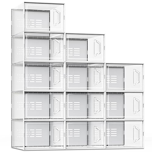 SEE SPRING XX-Large Shoe Storage Box Fit Size 14, Clear Plastic Stackable Shoe Organizer for Closet, Space Saving Sneaker Shoe Rack Containers Bins Holders for Entryway, 12 Pack Clear - color: Clear, size: XX-Large Fit Size 14