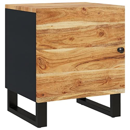 Bedside Cabinet Set of 2, Industrial Nightstand with Solid Acacia Wood Top and Matte Black Metal Frame, Modern End Table for Bedroom Storage, 18.1 Inch Height - size: Medium