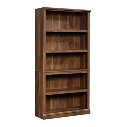 Sauder 5 Tier Book Shelf Wooden Bookcase Multipurpose Bookshelf for Home Office, Living Room, in Grand Walnut - color: Grand Walnut