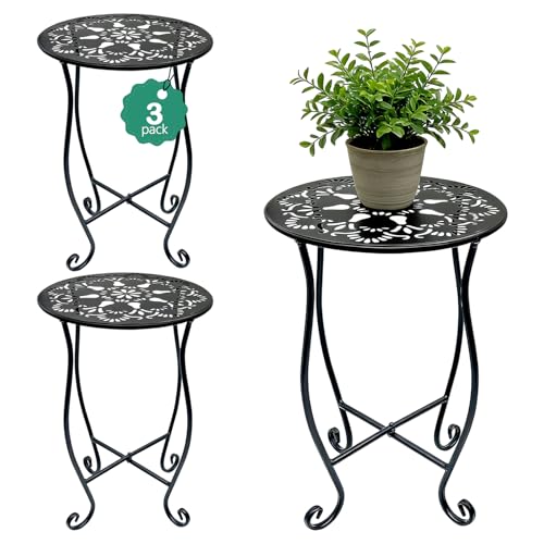 Arbuxzuy 3-Pack 17" Tall Round Metal Outdoor Side Tables,Flower Pot Stand | 17" tall decorative flower pot stands,Rustproof potted holder,120 lbs load capacity, indoor/outdoor use - size: 3pcs