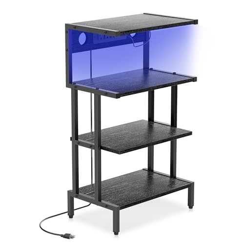 Aquzee Game Console Shelf, 4-Tier Video Gaming Consoles Stand with Outlet & RGB Light, Small Media Entertainment Center for Audio Stereo Storage Organizer Playroom Furniture, Stereo Stands and Racks - color: Black, size: Regular model (with outlet and lig