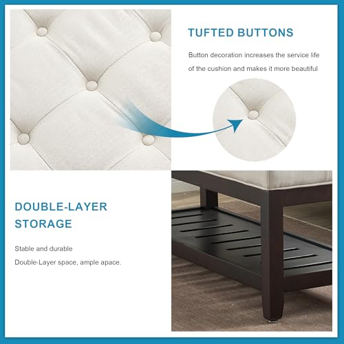 44" Entryway Bench with Shoe Storage, End of Bed Bench, Upholstered Ottoman Storage, 500 LBS Capacity for Entryway, Living Room, Hallway - color: White-1