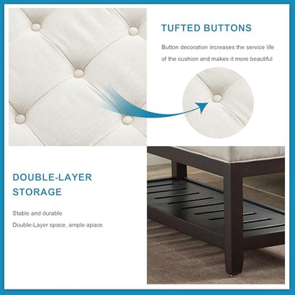 44" Entryway Bench with Shoe Storage, End of Bed Bench, Upholstered Ottoman Storage, 500 LBS Capacity for Entryway, Living Room, Hallway - color: White-1