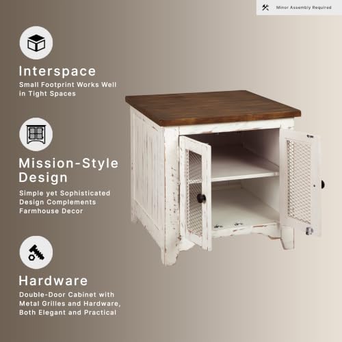Signature Design by Ashley Wystfield Farmhouse End Table with Storage, Distressed White & Brown Finish - color: Dark Brown & White