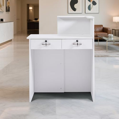 Reception Desk with Counter,Small Front Desk with Two Lockable Drawers,Cable Management Holes,Counter Table for Salon Lobby Office Home (White) - color: White