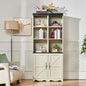 Farmhouse Tall Storage Cabinet with Adjustable Shelves, 3D Wood Grain Finish MDF Bookcase, Open Display Cubbies & Closed Barn Door Storage, Freely Combinable Bookshelf for Bedroom Living Room Office