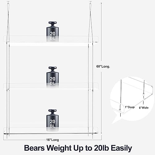 3-Tier Hanging Clear Plant Shelves for Windows, 16 Inch per Tier | Acrylic Window Wall Plant Stand Shelf for Kitchen Indoor Gardens, Flower, Herb, Seedling Organization, and Pots Display. - size: 3 Tier