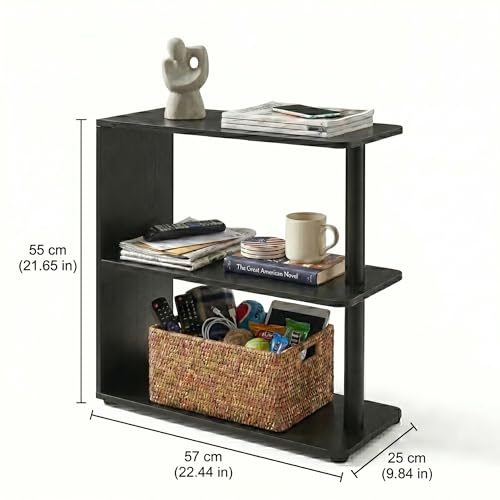 3-Tier Narrow End Table, Industrial Slim Side Table for Small Spaces, Sofa Couch Table Accent Nightstand with Storage Shelves for Living Room, Bedroom, 22.5" L x 10" W x 21.5" H, Black - color: Black