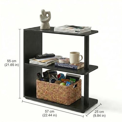 3-Tier Narrow End Table, Industrial Slim Side Table for Small Spaces, Sofa Couch Table Accent Nightstand with Storage Shelves for Living Room, Bedroom, 22.5" L x 10" W x 21.5" H, Black - color: Black